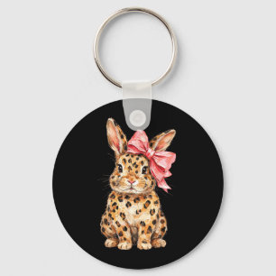 Cute Bunny Leopard Coquette Bow Rabbit Easter Key Ring