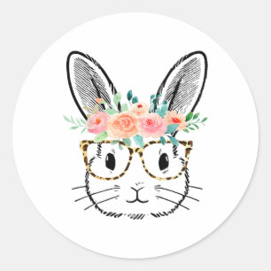 Cute Bunny Leopard Glasses Flowers Girls Women Eas Classic Round Sticker