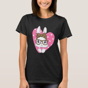 Cute Bunny Leopard Messy Bun Glasses Headband Happ T-Shirt