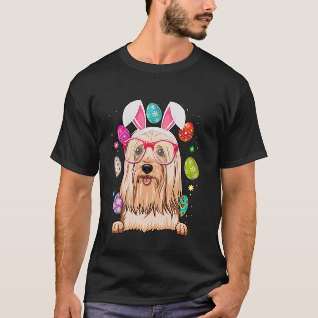 Cute Bunny Lhasa Apso Dog Face Easter Eggs Easter  T-Shirt (Front)