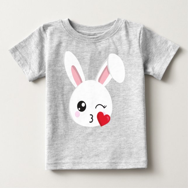 Cute Bunny, Little Bunny, White Bunny, Heart, Kiss Baby T-Shirt (Front)