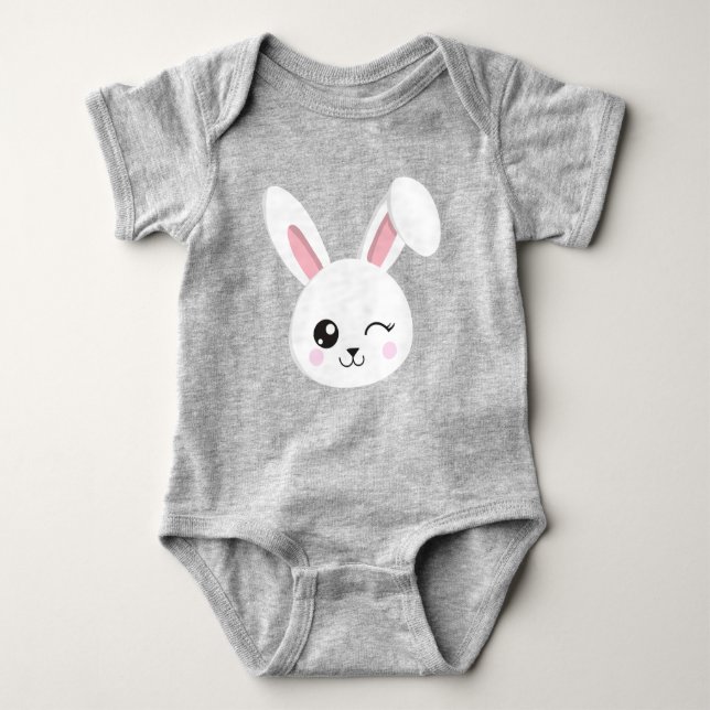 Cute Bunny, Little Bunny, White Bunny, Wink Baby Bodysuit (Front)