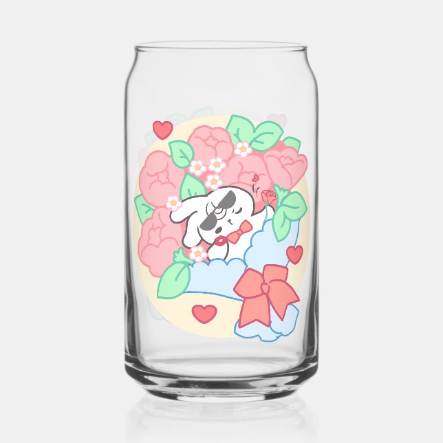 Cute Bunny Loppi Tokki Waves Hello Can Glass (Front)