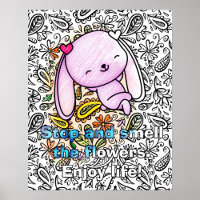Cute Bunny Lounging in Flowers Adult Colouring Pos