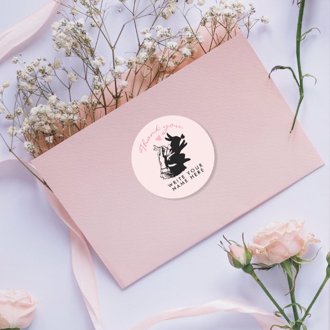 Cute Bunny Love Pastel Pink With Black Shadow  Classic Round Sticker (Creator Uploaded)