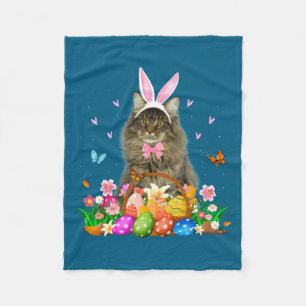 Cute Bunny Maine Coon Cat Easter Fleece Blanket