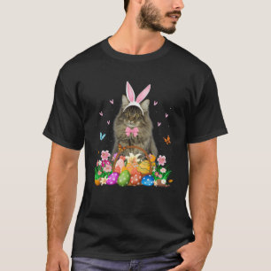 Cute Bunny Maine Coon Cat With Easter Egg Basket E T-Shirt