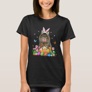 Cute Bunny Maine Coon Cat With Easter Egg Basket E T-Shirt