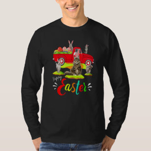 Cute Bunny Maine Coon Cats Riding Red Truck Happy  T-Shirt