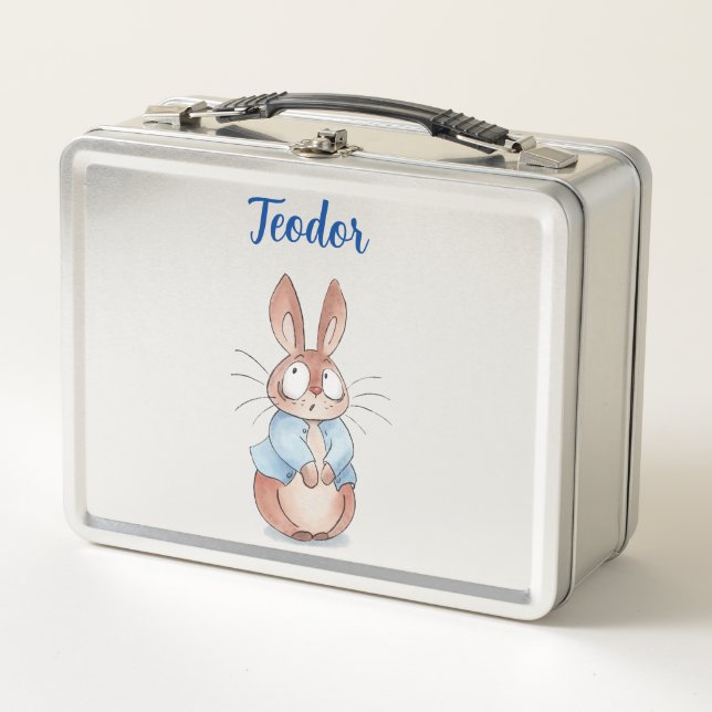 Cute bunny metal lunch box Personalised (Front)