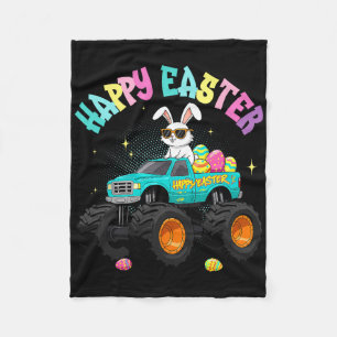 Cute Bunny Monster Truck Happy Easter For Kids Boy Fleece Blanket