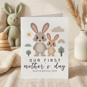 Cute Bunny Mum Baby First Mothers Day Illustration Card
