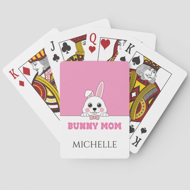 Cute Bunny Mum Pink Personalised Playing Cards (Back)