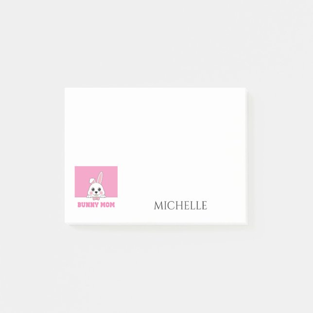 Cute Bunny Mum Pink Personalised Post-it Notes (Front)