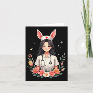 Cute Bunny Nurse Anime Girl Easter Medical Istant  Card