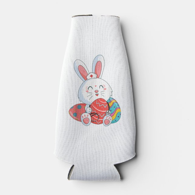 Cute Bunny Nurse Eggs Happy Easter Day Nursing Bottle Cooler (Front)