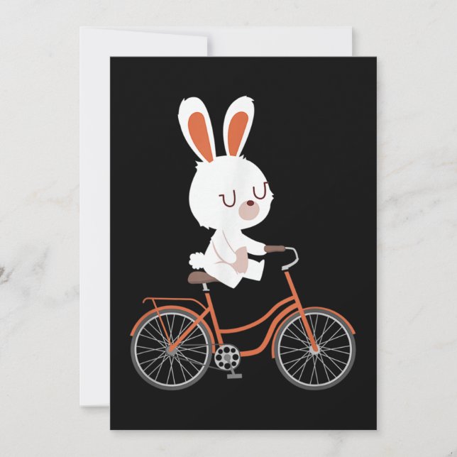 Cute Bunny On Bike Rabbit Cycling Bicycle Bunny Invitation (Front)