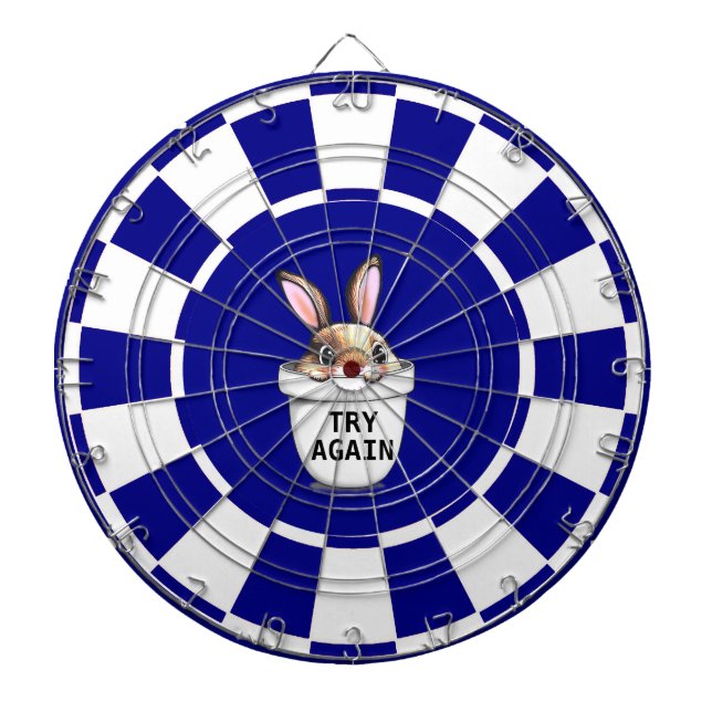 Cute Bunny on Navy Blue and White Dart Board (Front)