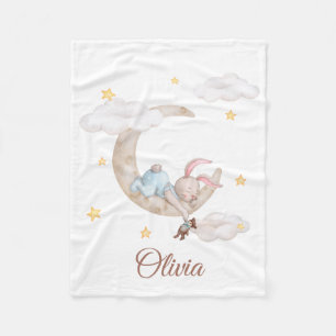 Cute Bunny on the Moon Personalised Baby Blanket