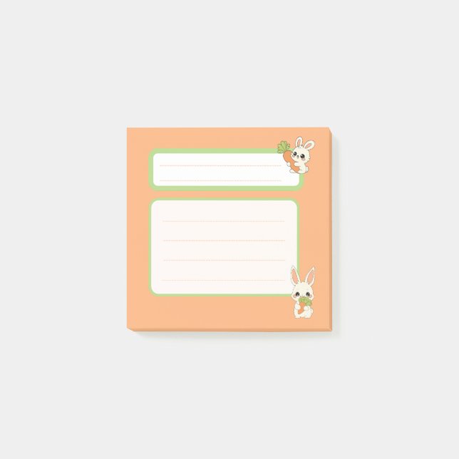 Cute Bunny Orange Post-it Notes Stationery (Front)