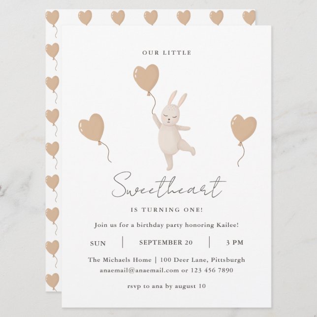 Cute Bunny Our Little Sweetheart is Turning One (Front/Back)