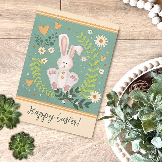 Cute Bunny Pastel Floral Happy Easter Card (Creator Uploaded)