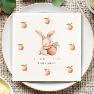 Cute Bunny Peach First Birthday Paper Napkin