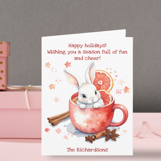  Cute Bunny Peeking out from a Red Cup Christmas Card (Creator Uploaded)