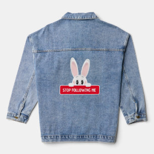 Cute Bunny Peeking with Stop Message Denim Jacket