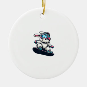 Cute Bunny Performing Snowboarding Trick Kids East Ceramic Tree Decoration
