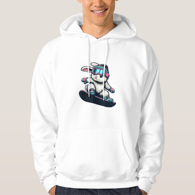 Cute Bunny Performing Snowboarding Trick Kids East Hoodie (Front)