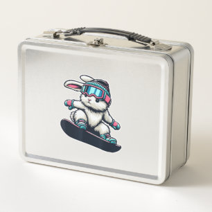 Cute Bunny Performing Snowboarding Trick Kids East Metal Lunch Box