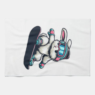 Cute Bunny Performing Snowboarding Trick Kids East Tea Towel