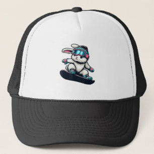 Cute Bunny Performing Snowboarding Trick Kids East Trucker Hat