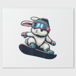 Cute Bunny Performing Snowboarding Trick Kids East Wrapping Paper