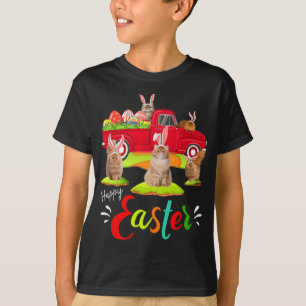 Cute Bunny Persian Cats Riding Red Truck Happy Eas T-Shirt