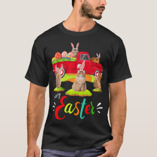 Cute Bunny Persian Cats Riding Red Truck Happy Eas T-Shirt