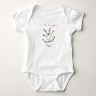 Cute Bunny Personalized And the Fun Begins Baby Bodysuit