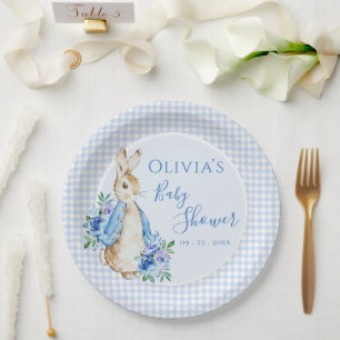 Cute Bunny Peter Rabbit Watercolor Baby Shower Paper Plate