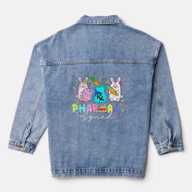 Cute Bunny Pharmacist Pharmacy Squad Happy Easter  Denim Jacket (Back)