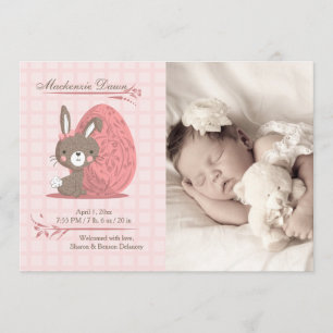 Cute Bunny Photo Birth Announcement