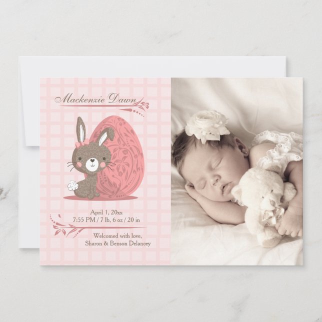 Cute Bunny Photo Birth Announcement (Front)
