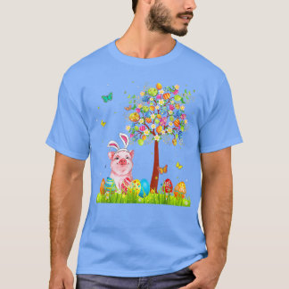Cute Bunny Pig Easter Eggs Tree Easter  T-Shirt