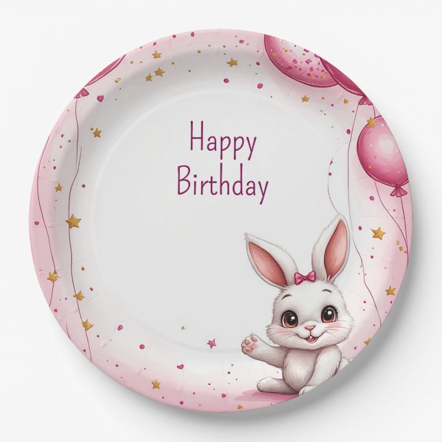Cute Bunny Pink Baby 🐰 Paper Plate (Front)