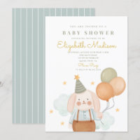 Cute Bunny Pink & Baloons Cloud  Baby Shower 