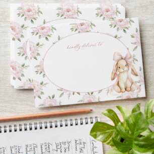 Cute Bunny, Pink Bow, Pink Flowers, Baby Shower Envelope
