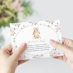 Cute Bunny, Pink Bow, Pink Flowers, Books For Baby Enclosure Card