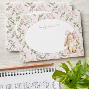 Cute Bunny, Pink Bow, Pink Flowers, First Birthday Envelope