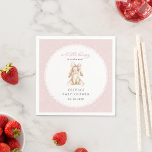 Cute Bunny, Pink Bow, Pink Polka Dots, Baby Shower Napkin