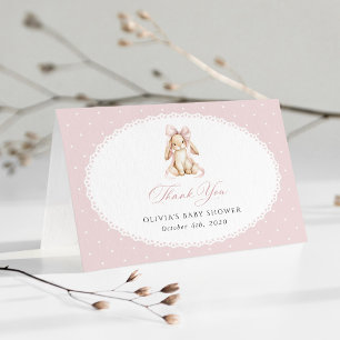 Cute Bunny, Pink Bow, Pink Polka Dots, Baby Shower Thank You Card